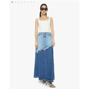 MOTHER SUPERIOR The dual ditcher blue denim maxi skirt size 27